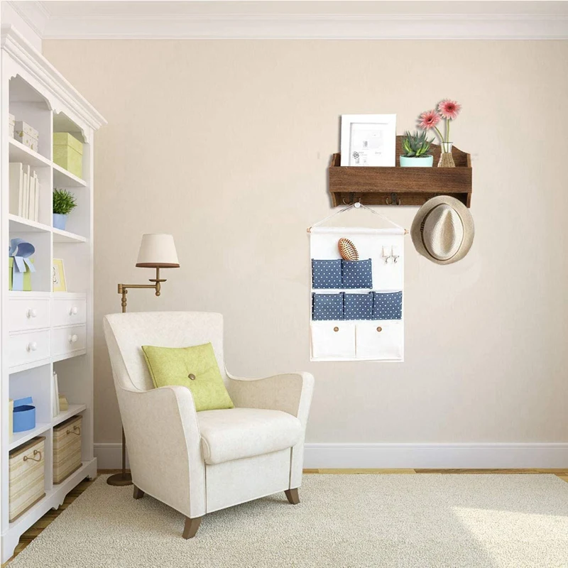 

Key Holder for Wall Wooden Wall Mounted Mail Sorter Organizer with 3 Double Key Hooks, Wall Decorative Key Rack