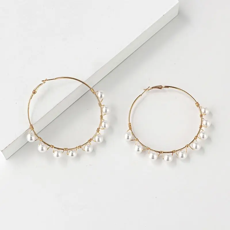 Элегантные белые большие жемчужные серьги кольца для женщин крупные модные