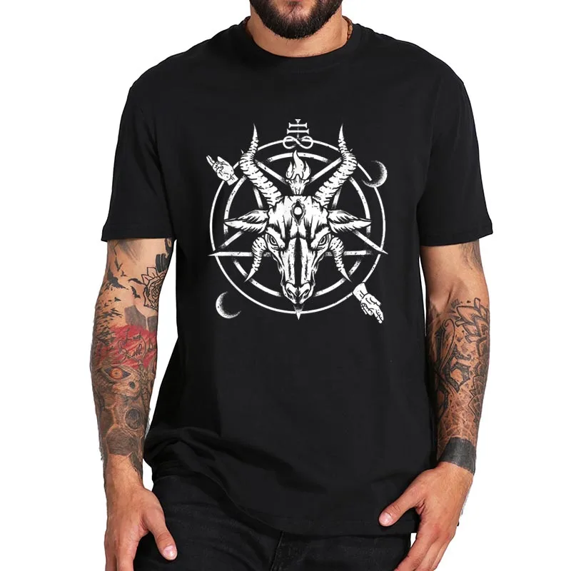 

Baphomet Satanique T Shirt Sabbatic Goat Christian Demon T-Shirt EU Size High Quality Summer Soft Tops
