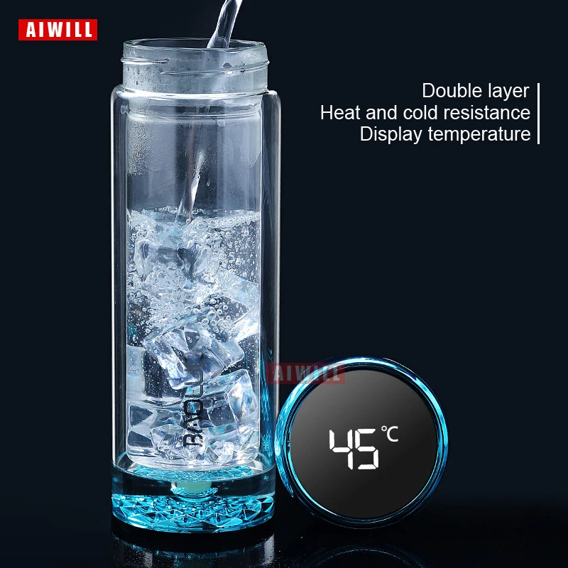

AIWILL intelligent temperature double thickening insulating glass business straight cup tea cup elegance