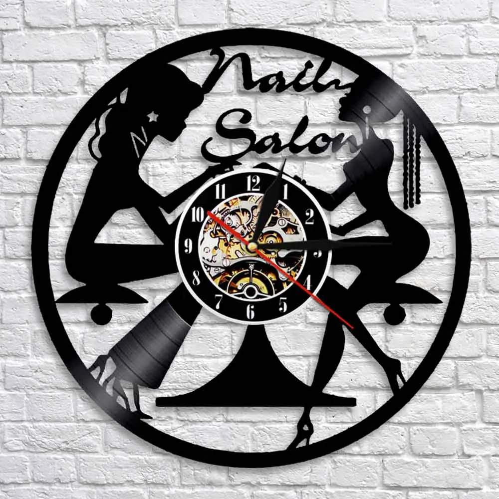 Настенные часы с виниловой пластиной для маникюра и педикюра домашний декор