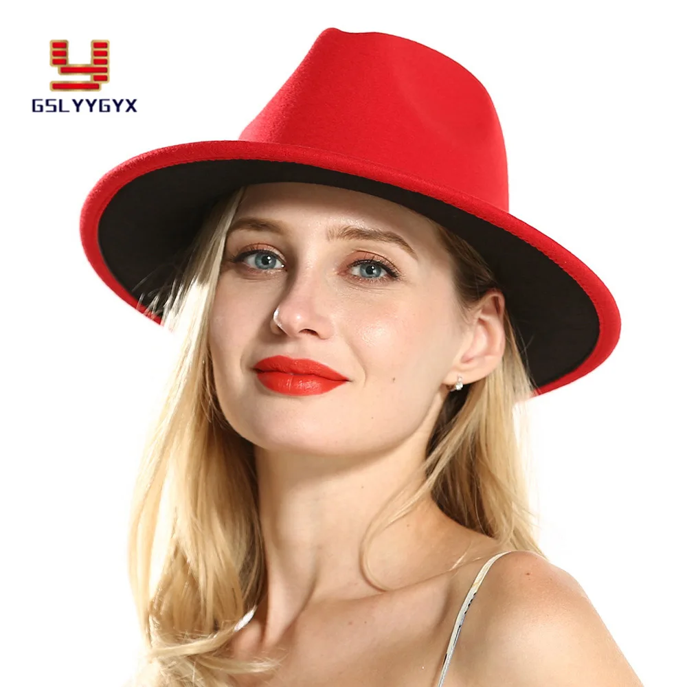 

New Fashion European American Red Black Patchwork Unisex Cotton Ladies Gentlemen Church Elegant Hat