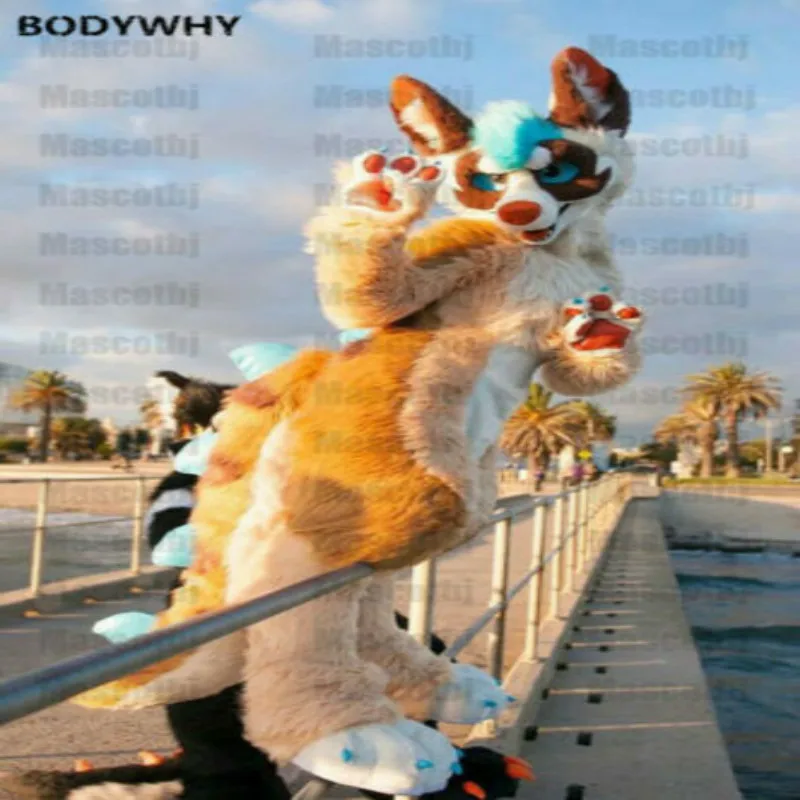 Пушистый длинный меховой костюм хаски собаки лисы косплей талисмана вечерние