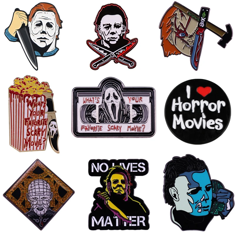 

K2884 I Love Horror Movies Scream Halloween Enamel Pins and Brooches Lapel Pin Backpack Bags Badge Clothes Decoration Gifts