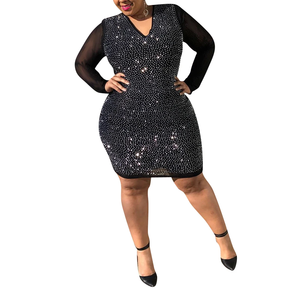 5XL шикарное вечернее платье со стразами vestido женское сексуальное Сетчатое мини