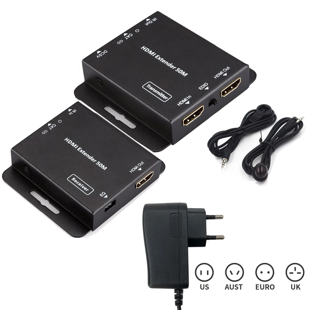 

2-port HDMI extender IR POE cat5/6 cable( HDMI ethernet extender+HDMI Loop out ) 1080P with power adapter up to 50M