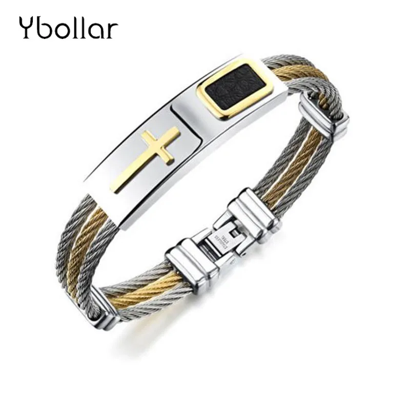 

Men's Bracelet 3Rows Wire Line Chain Titanium Stainless Steel Bracelets Cable Bangles Punk Rock Cross Bracelet Jewelry