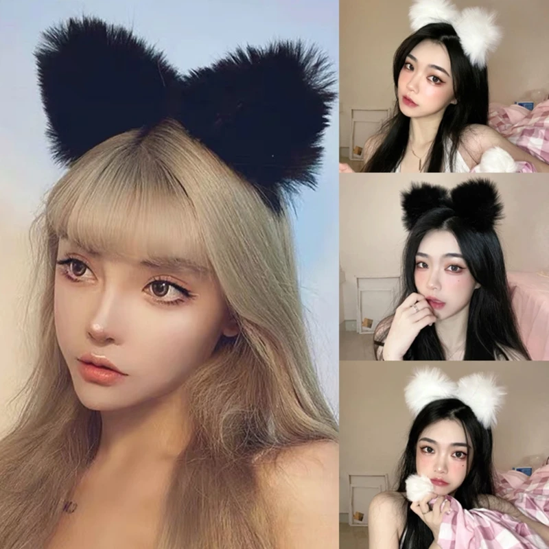 

Cat Girls Cosplay Headband Furry Dog Ears Kawaii Kitten Ears Head Accessories Long Fur Animal Role Playing Hair Wear