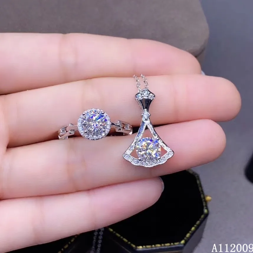 KJJEAXCMY Fine Jewelry 925 sterling silver inlaid Mosang Diamond Pendant ring necklace female set luxury Support detection |