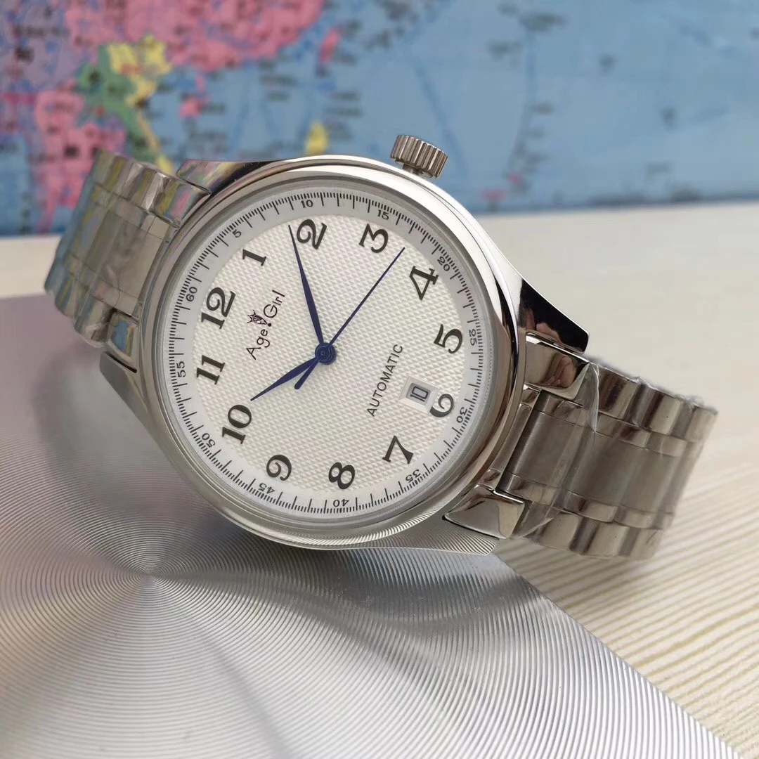 

Classic New Men Watch Stainless Steel Automatic Mechanical Sapphire Transparent Glass Back Silver Black Leather AAA Classic