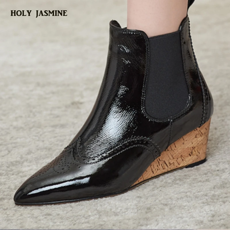 

2021 New Autumn Women High Heel Boots Ladies Leather Wedge Ankle Boot Female Fashion Casual Shoes Comfort Footwear Black White