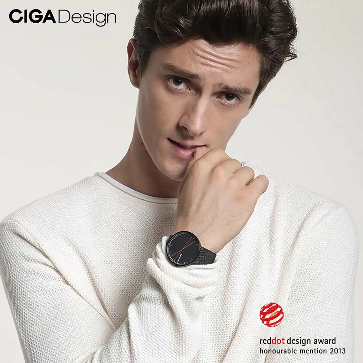 Часы CIGA Design в стиле ретро с простым кварцевым ремешком и красной точкой | Наручные