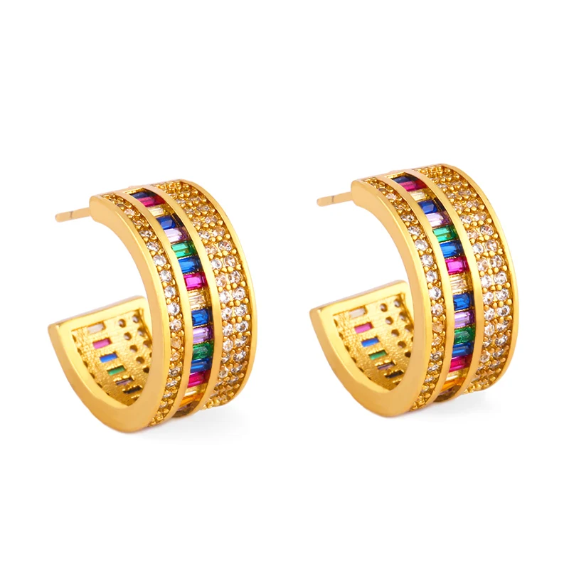 Женские радужные серьги-кольца OCESRIO круглые с кристаллами позолоченные