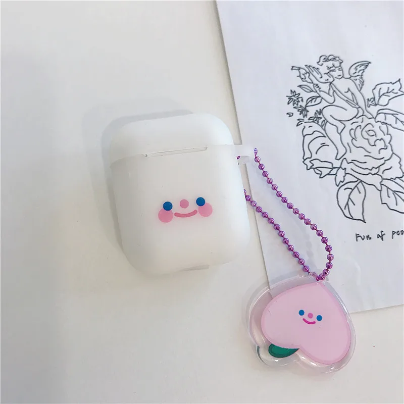 Прекрасный силиконовый чехол для наушников AirPods, мультяшный брелок для ключей, беспроводные Bluetooth наушники, прозрачный чехол для Apple AirPods 2 - Цвет: Peach