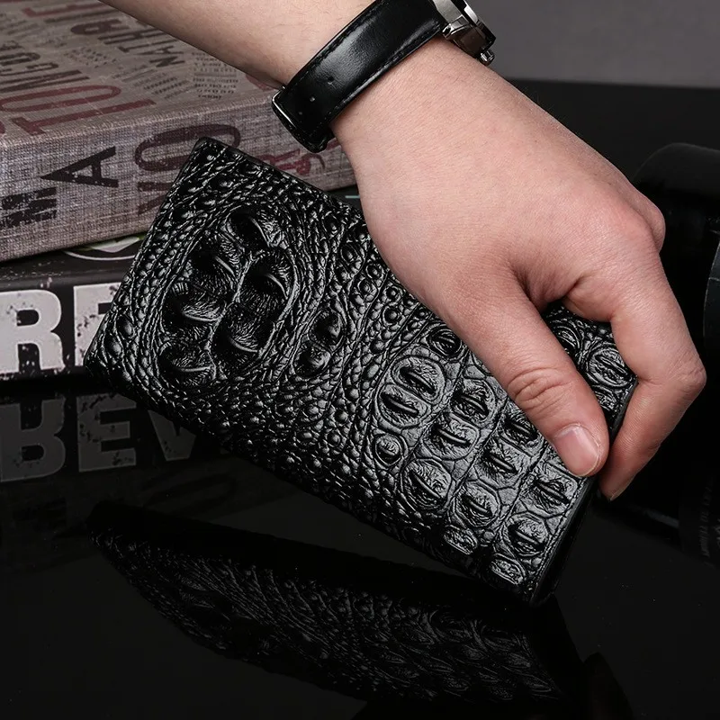 mens wallet crocodile patter leather long purse carteira masculina hombre billeteras thin 2022 men wallets zipper phone bag free global shipping