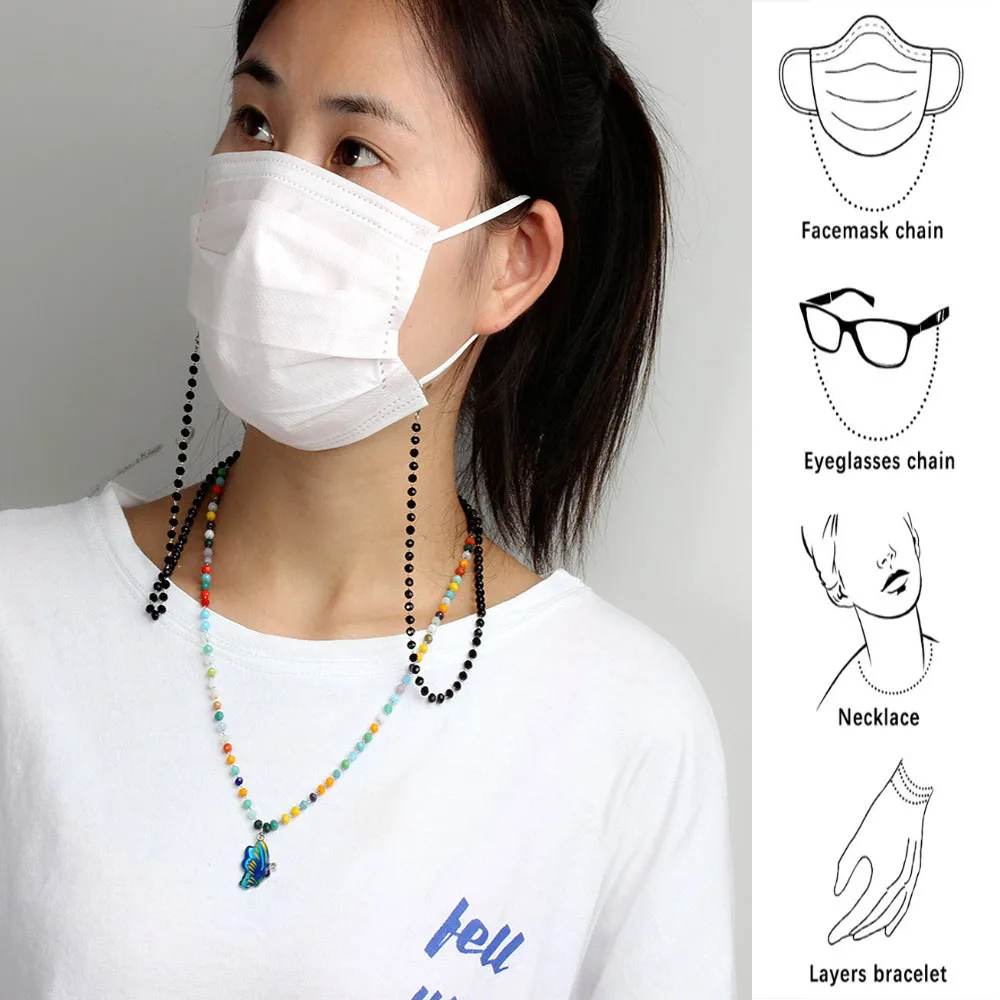 

Adjustable Length Mask Chain for Women Butterfly Pendant Necklace Glasses Chain Mask Necklace Strap Holder for Women Kids Safety