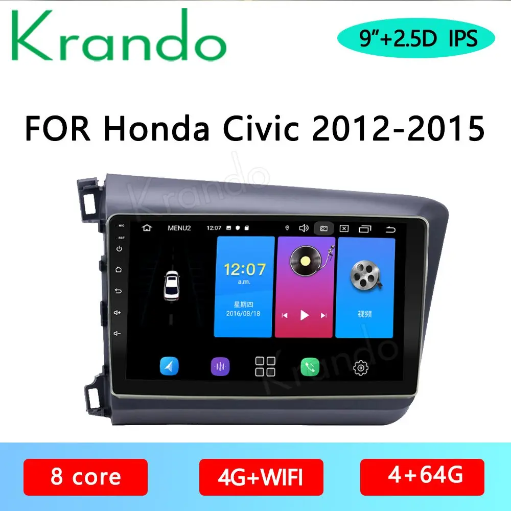 

Krando Android 10,0 9 "IPS полный сенсорный автомобильный Радио навигации для Honda Civic 2012-2015 аудио DSP WI-FI Navi Carplay мультимедиа