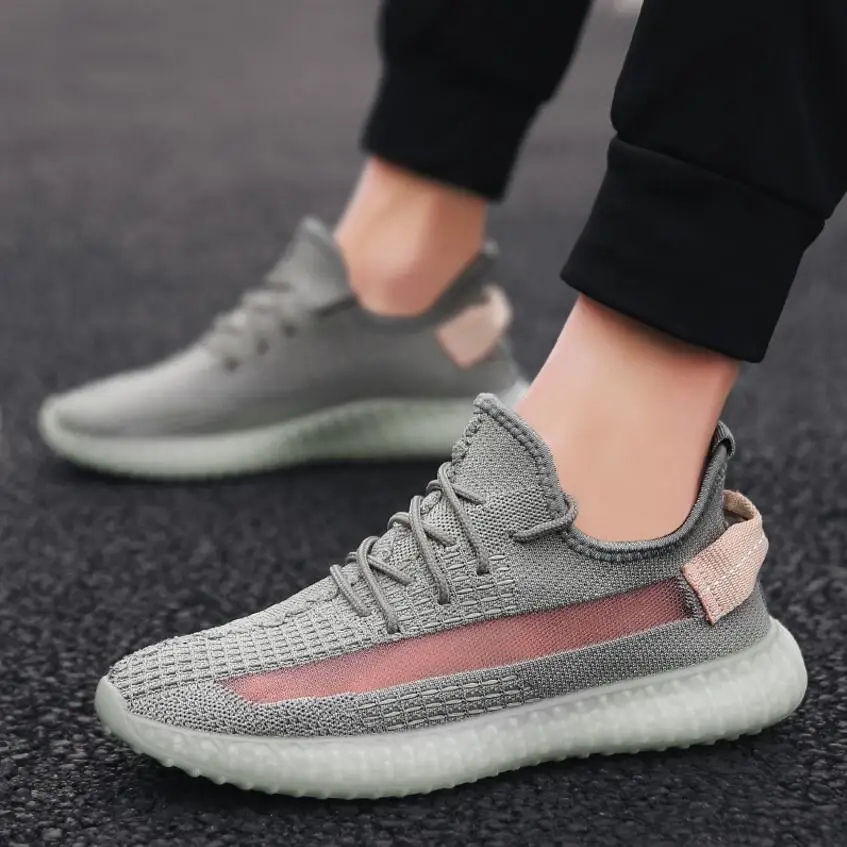 2020 New Men's Knit Breathable Running Shoes Lightweight Loafers Outdoor Sneakers Vulcanized Zapatos De Hombre|Мужские кроссовки
