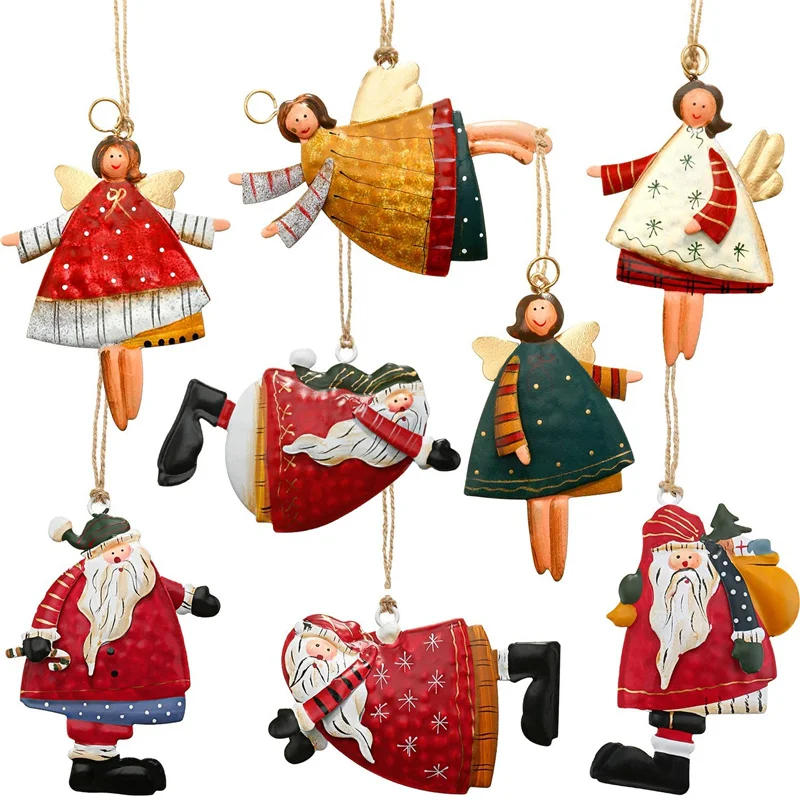 

Metal Christmas Tree Ornaments Set Tin Santa Angel Decorations Santa Angel Ornaments for Christmas Gift