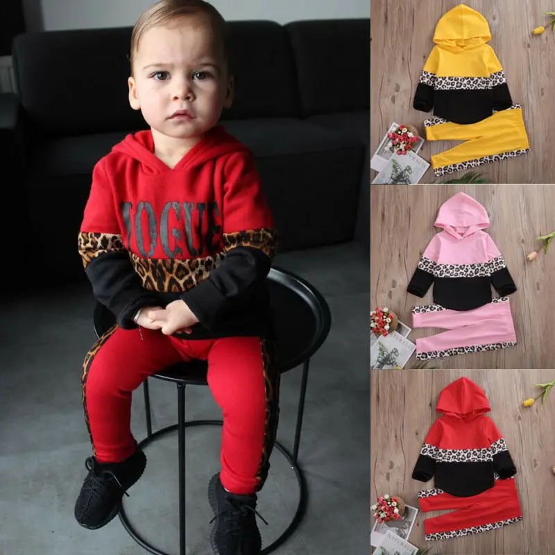 Леопардовая толстовка топы штаны спортивный костюм одежда для маленьких
