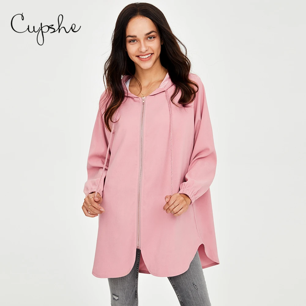 CUPSHE, одноцветные, розовые, негабаритные, на молнии, с капюшоном, пальто, куртки, женские, повседневные, с длинным рукавом, толстовки,, весна, осень, спортивная одежда