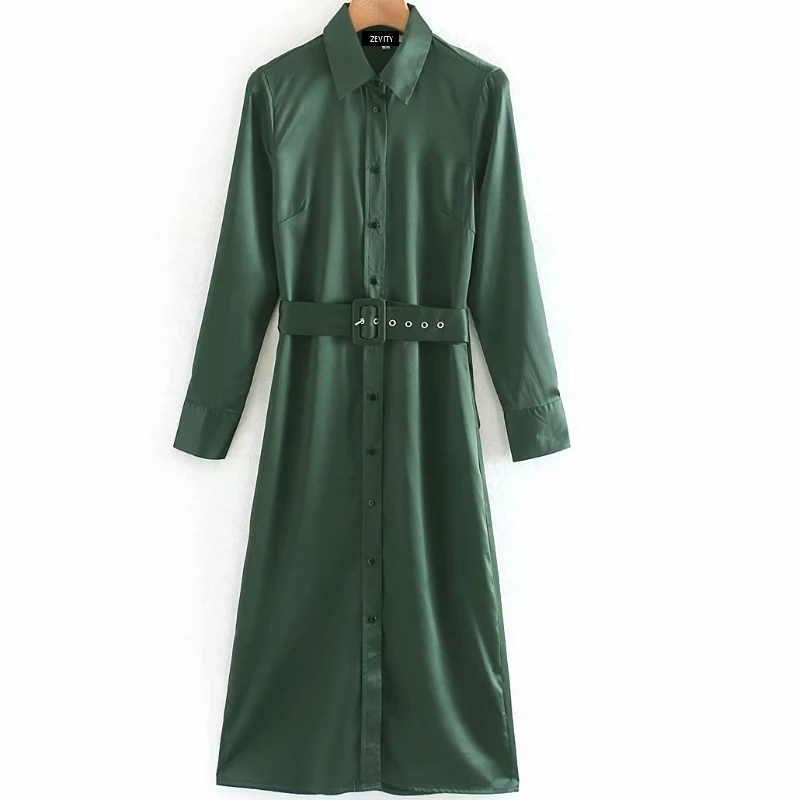 2020 женское элегантное однотонное платье средней длины с длинным рукавом и поясом