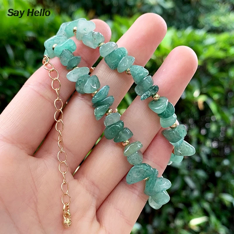 SAY HELLO натуральные камни зеленый авантюрин гравий ожерелье для женщин ручной