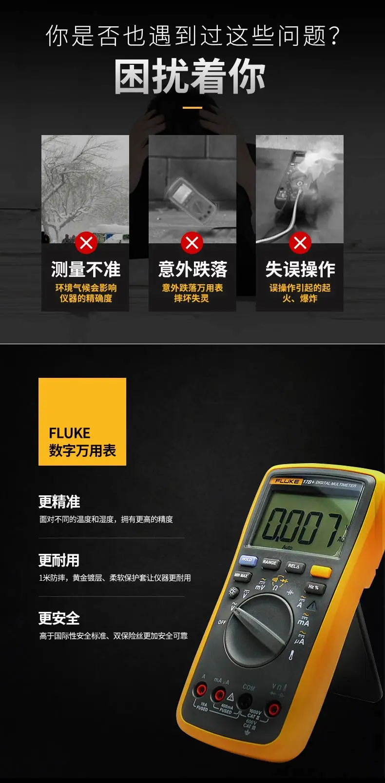 Mult&iacute;metro Digital F17B + FLUKE, medidor de corriente y voltaje autom&aacute;tico de alta precisi&oacute;n, potente-2