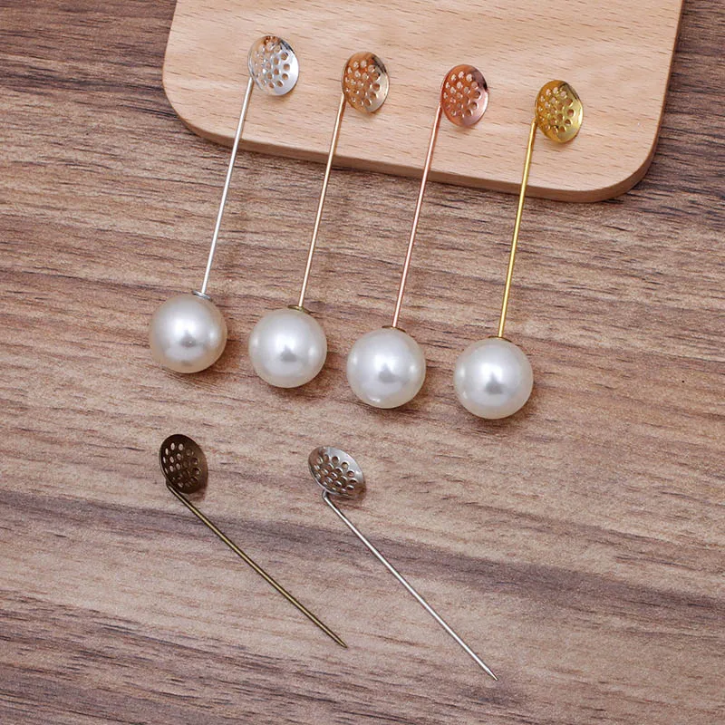 

200p Brooch Pins Hat Pins with Stopper Metal Brooches 12mm Circle Bezel Resin Cabochons Bases DIY Findings Safety-pin DIY Stuffs