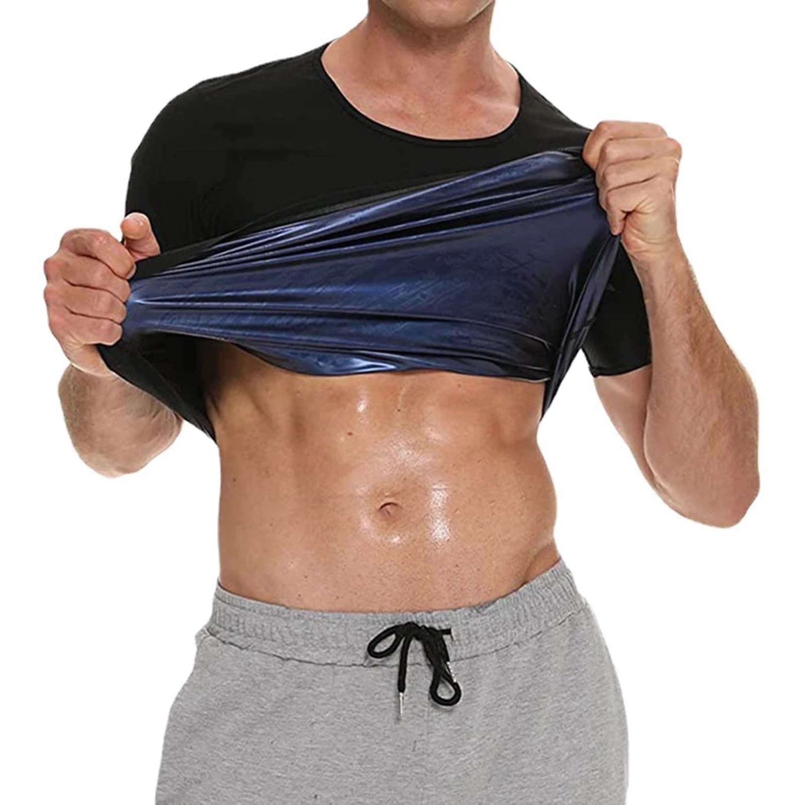 

Men's Heat Trapping Shirt Sweat Body Shaper Vest Waist Slimmer Sauna Effect Suits Shapewear Compression Top Gym T-Shirt Sleeves