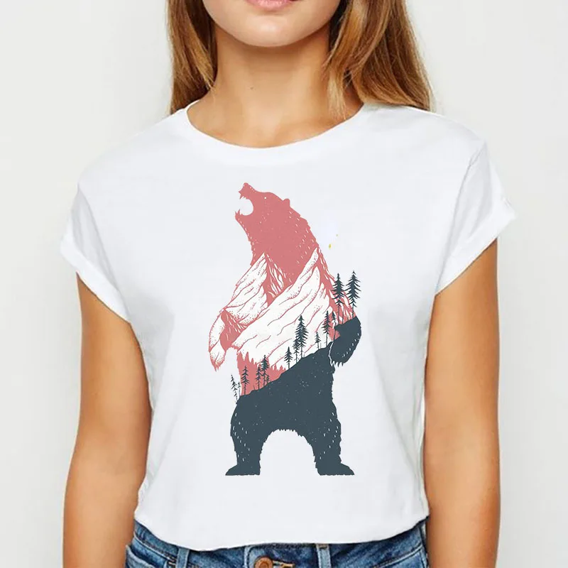 

Women Harajuku T Shirt Bear Print Cartoon Casual Summer Tops Fun Spoof Female Loose Tees Cute Ulzzang Vintage T-Shirt Top