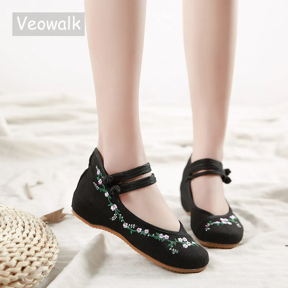 Женские холщовые балетки Veowalk с цветочным принтом из хлопчатобумажной ткани на