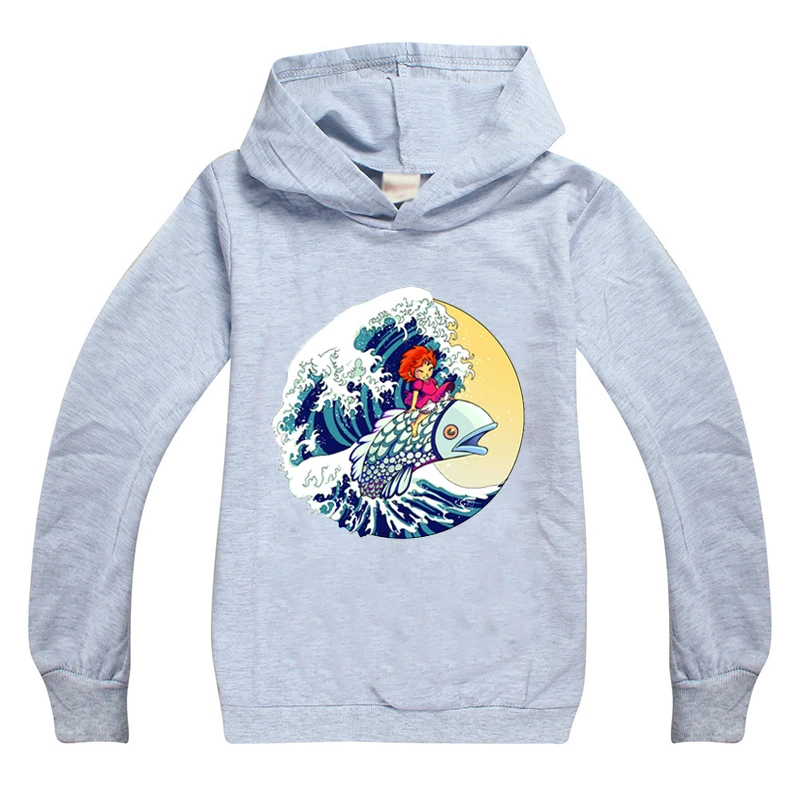 

Модная крутая футболка для мальчиков, забавная толстовка с изображением понё и Великой волны Kanagawa - Modern для маленьких девочек, толстовки с п...