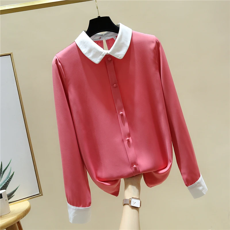 

New Autumn Elegant Women's Doll Collar Long Sleeves Casual Shirts Female Ladies Shirt Blouse Tops A4058