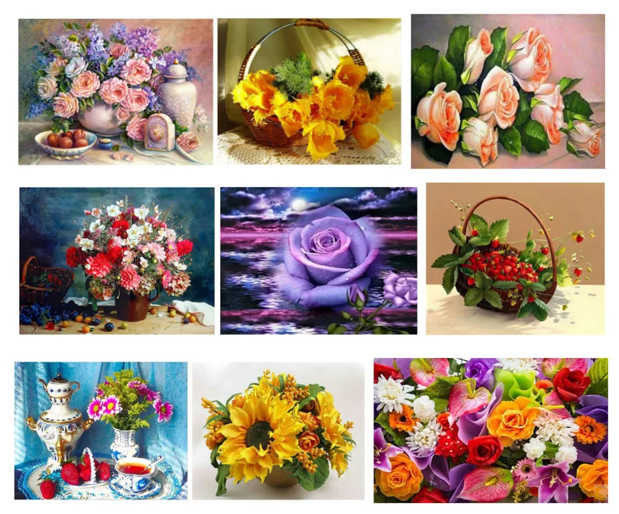 5D DIY алмазное Рисование Подсолнечник Роза в воде ваза различные цветы алмазная