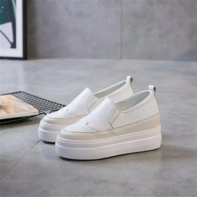 

Real Leather Casual Wedges Shoes for Women Platform Sneakers Fashion Ladies Chunky Shoes High Heel Sneakers Women White Shoes