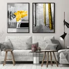 Современное украшение для дома в гостиной, черно-желтый пейзаж, художественная живопись на холсте, принты с деревом, мостом, настенный плакат, картины