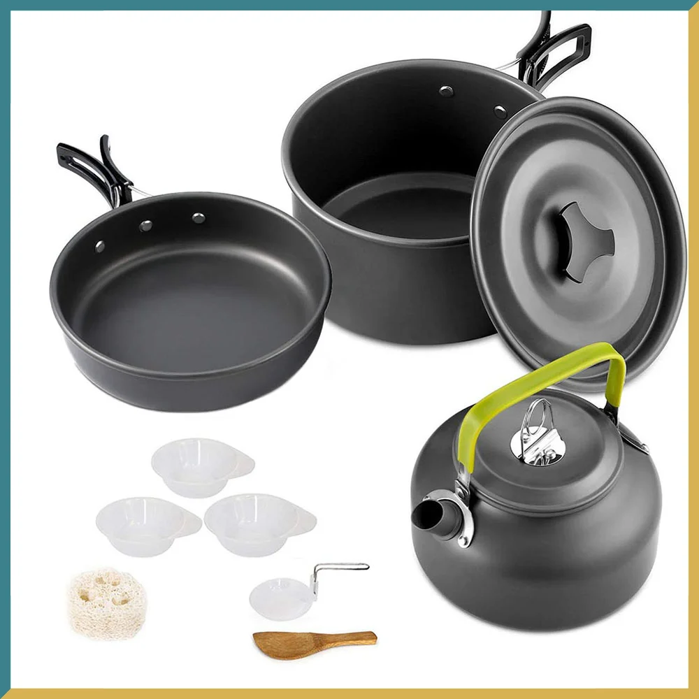 

Camping Cookware Set Aluminum Nonstick Portable Outdoor Tableware Kettle Pot Cookset Cooking Pan Bowl for Hiking BBQ Picnic