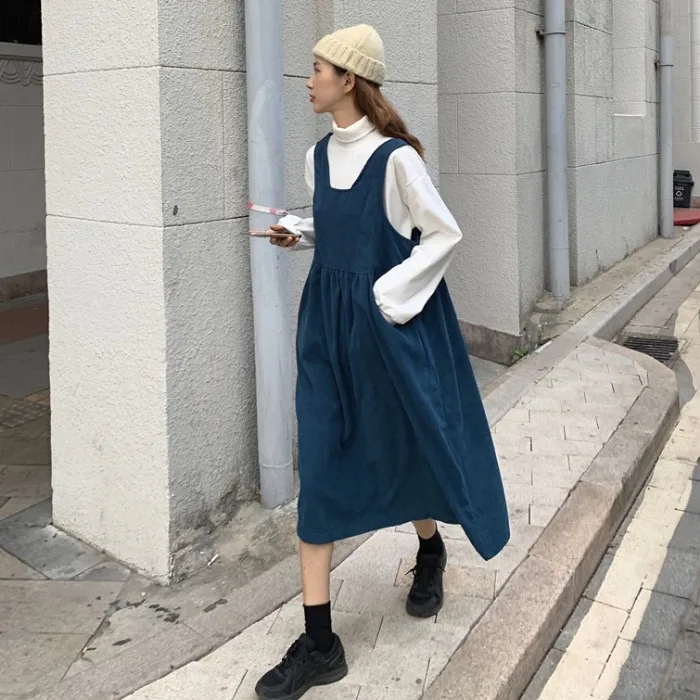 

Autumn 2020 New Retro Corduroy Idle Style Suspender Skirt Outfit Western Style Youthful-Looking Strap Dress for Women