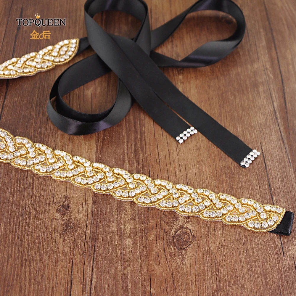 TOPQUEEN S216 G золото талия пояс необычные Стразы золотые бусины свадебный золотой для