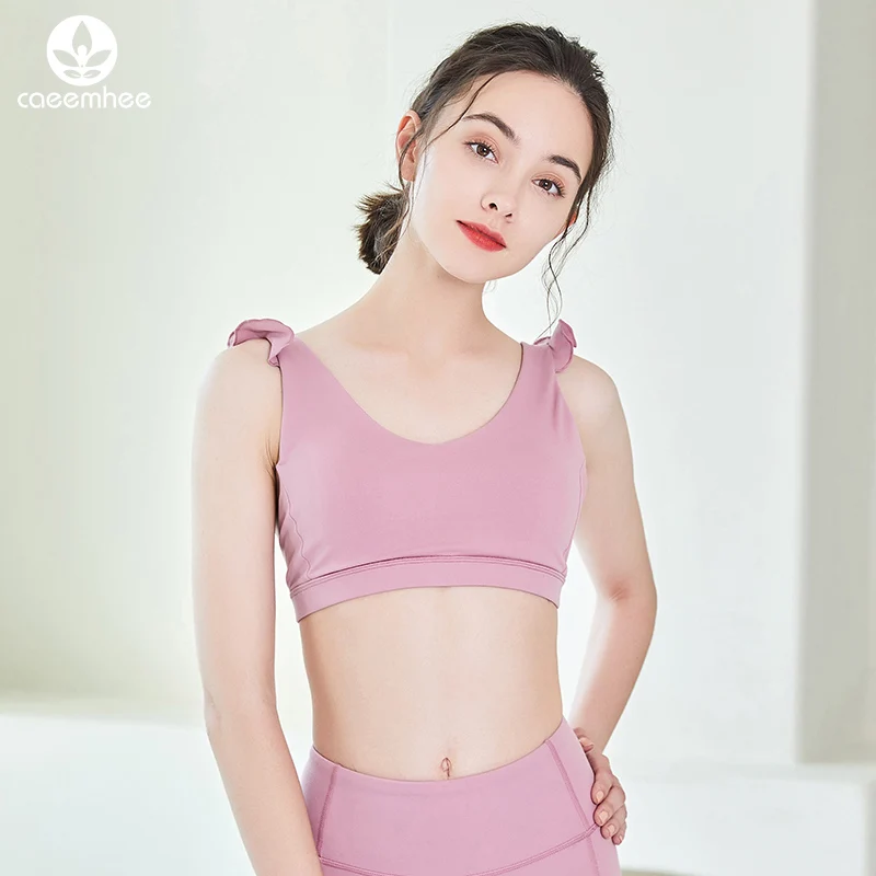 

Женский спортивный бюстгальтер с рюшами и лямкой на шее