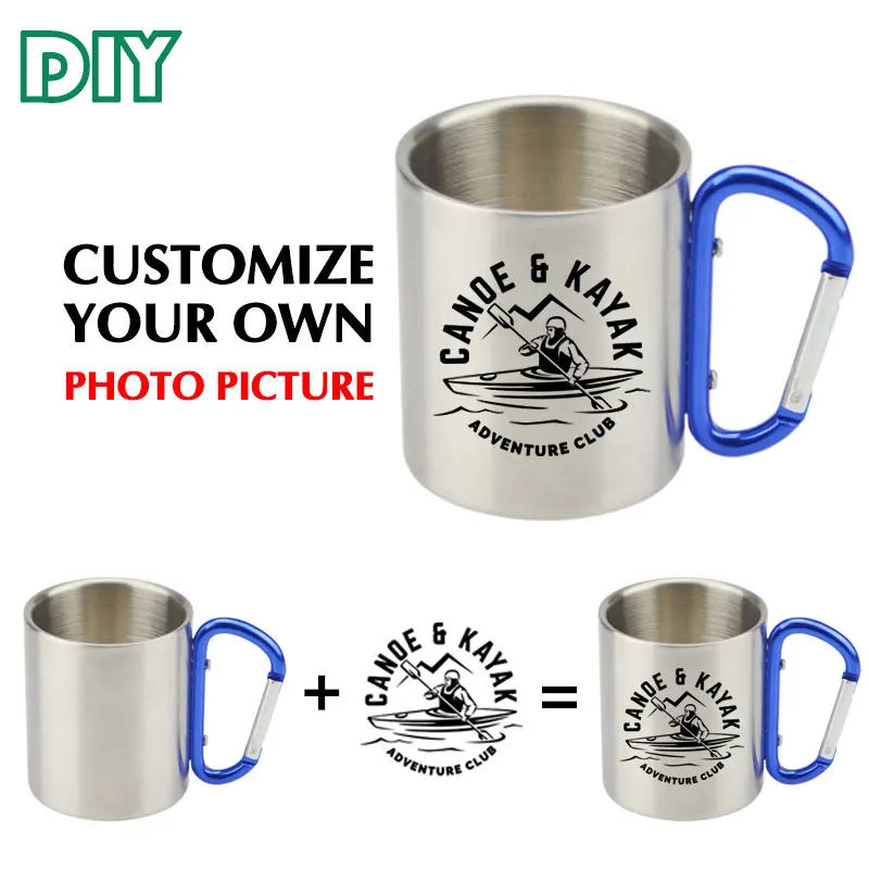 Customized DIY фото печать 180 мл дорожная кружка из нержавеющей стали кемпинг карабин