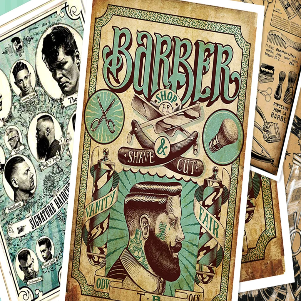 Ретро Парикмахерская Татуировка узорчатый постер из крафт бумаги