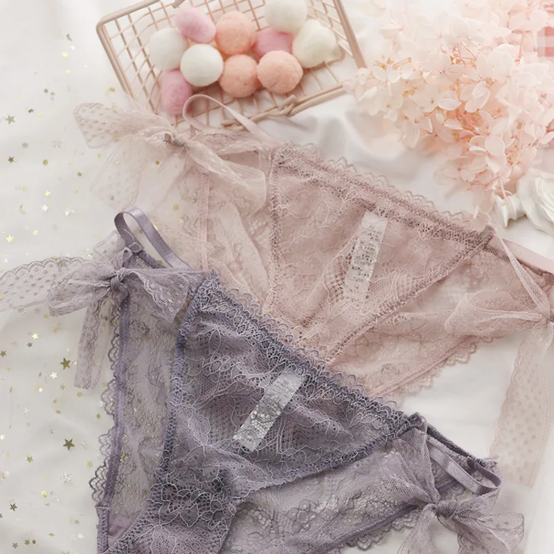 

Japanese Lovely Bandage Lace Sexy Underwear Women Bows Fairy Transparent Panties Embroidery Seamless Briefs Thongs Lingerie