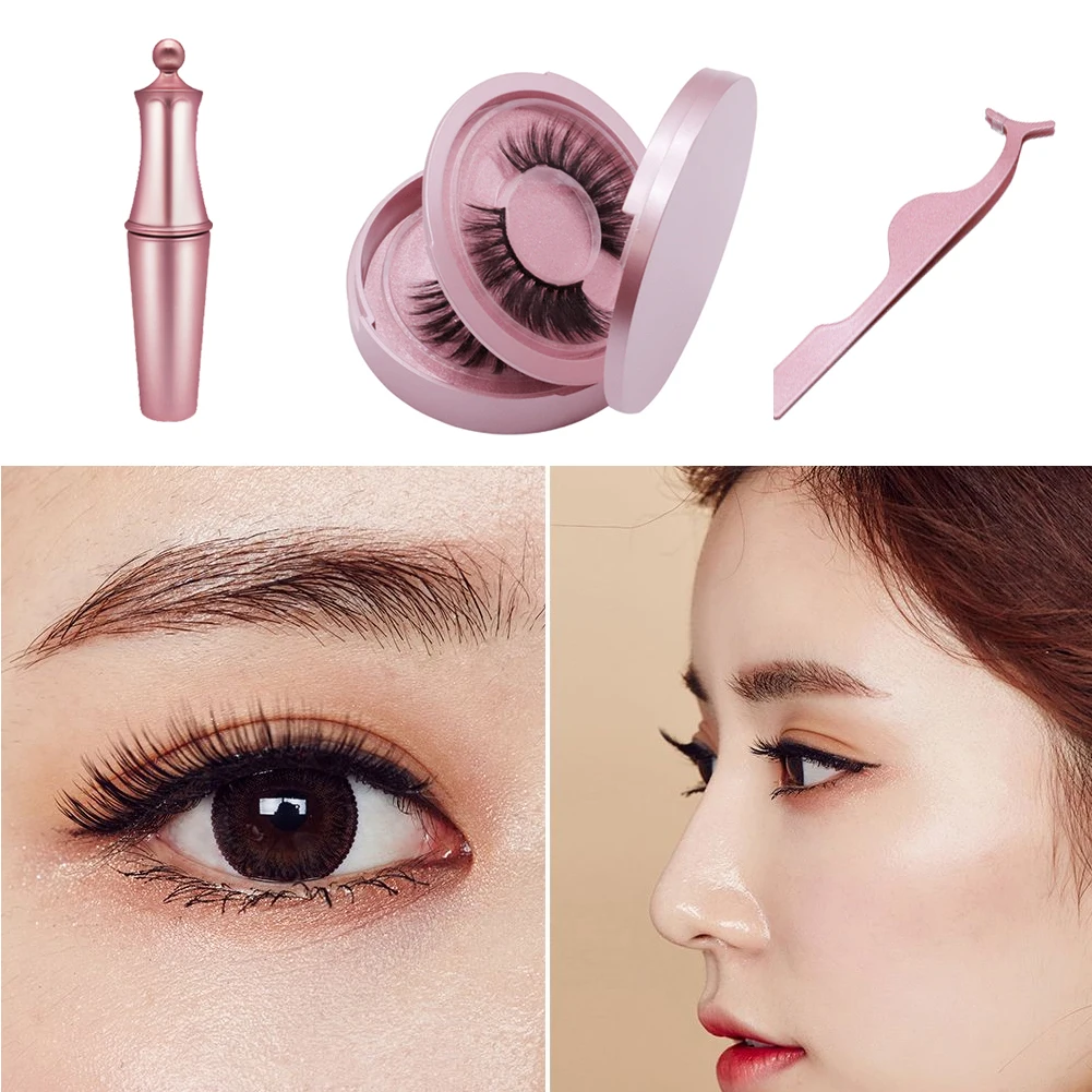 

False Eyelash 3D False Mink Eyelashes with Eyeliner Reusable False Eyelashes Tweezer Kit Natural False Eyelashes Kit Makeup Tool