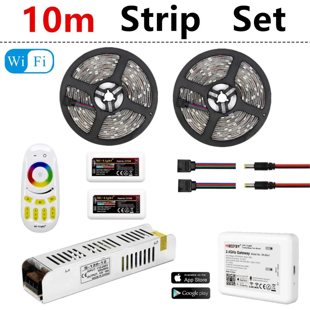 10m Set 12V Mi светильник WI-FI Светодиодные ленты s Водонепроницаемый RGB/RGBW/RGBWW ФИТА Светодиодные ленты неоновый светильник s 5050 гибкий светильник с радиочастотным пультом дистанционного управления - Испускаемый цвет: 10m Set
