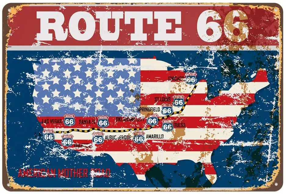 

Декор Mega-deal Route 66, американская дорога-металлическая настенная табличка в стиле ретро, винтажная лицензия на дорогу, жестяной знак 12x8 дюймов