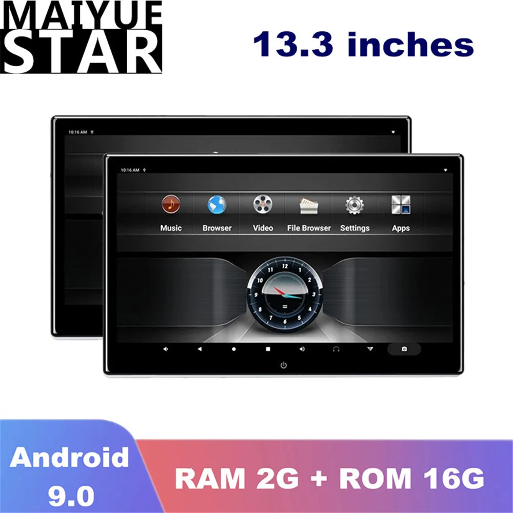 

13,3 дюймов Автомобильный монитор Android 9,0 4K 1920*1080P дисплей подголовника автомобиля WI-FI/Bluetooth/USB/SD / HDMI /FM/Зеркало Ссылка/Miracast