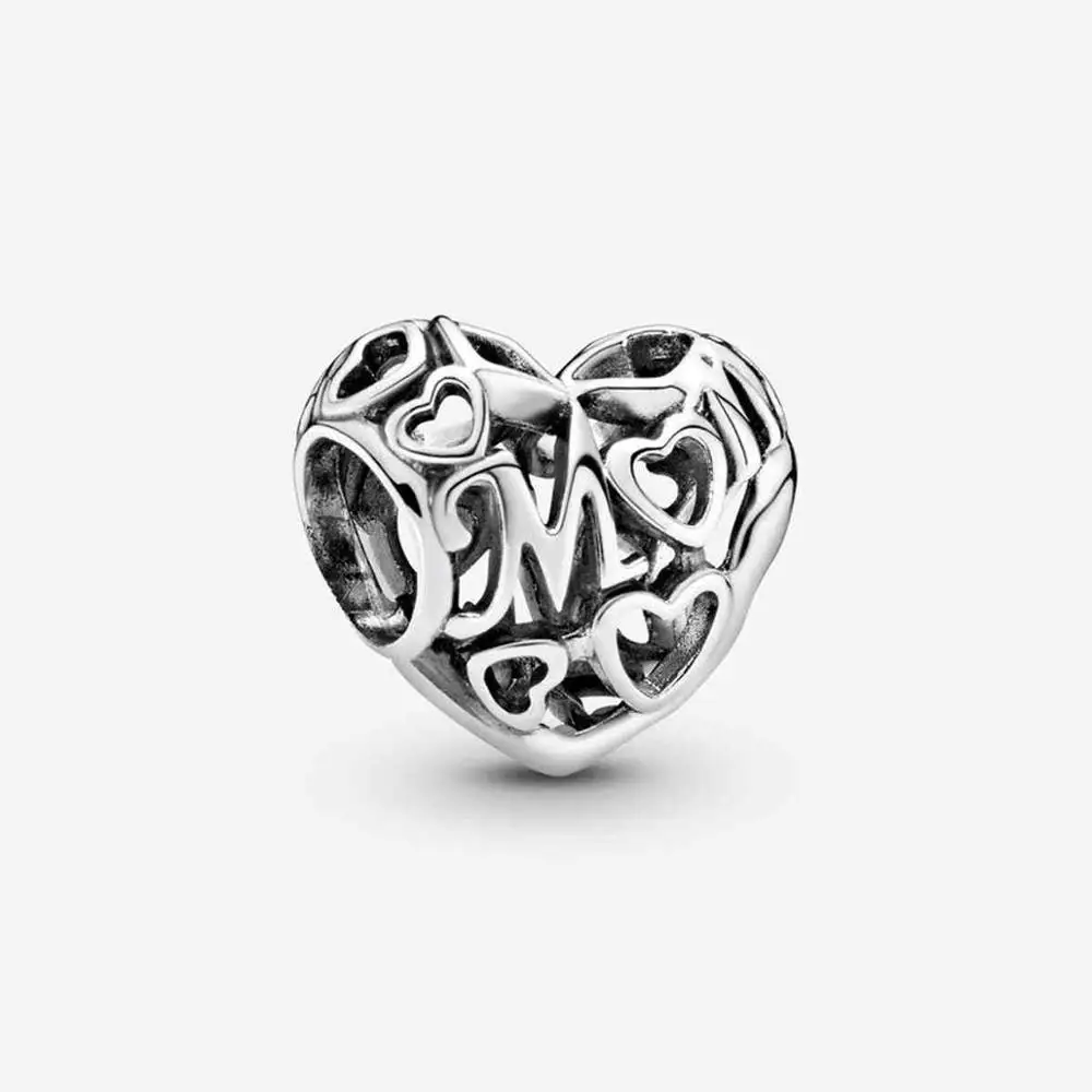 

Big Discount 925 Sterling Silver heart charms beads silver Mom hearts jewelry fit bracelet necklaces DIY Gift for Women Mom Gift