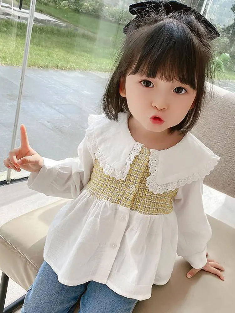 

Baby Kids Girls Lace Clothes Set Long Sleeve Lace Tops+Cute Denim Pants Outfits 2pcs 2022 New Arrival Children Clothing Set